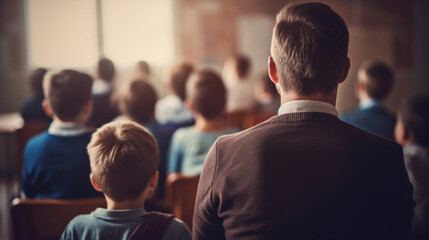 Back view of people in the classroom at school