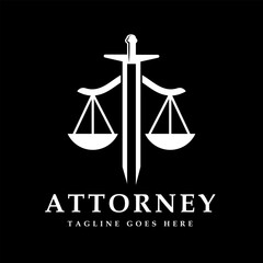 Simple Minimalist Sword Blade with Scales of Justice for Law Attorney Lawyer Advocate Vintage Logo Design Vector