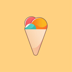 Summer drink cute characters. Colorful cone ice cream sticker.