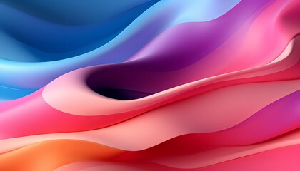 Abstract colorful fluorescent background of curvy ribbon. Modern wallpaper of folded paper. Pink yellow blue gradient
