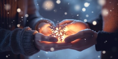 hands holding snowflakes.winter season