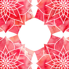 Abstract background with frame for the cover decorated with red watercolor patterns mandala in Asian ethnic oriental style - 641559803