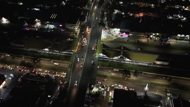 Night hyperlapse Ecatepec, avenue lights, Mexico