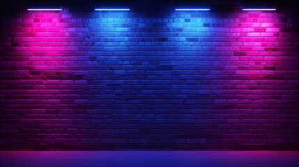 Brick wall background with colorful lights empty space