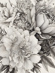 A black and white drawing of a bouquet of flowers Generative Ai