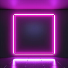 Purple neon square frame on dark background - obrazy, fototapety, plakaty