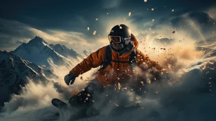 Poster Im Rahmen snowboarder extreme jumping in snow hill © Daunhijauxx