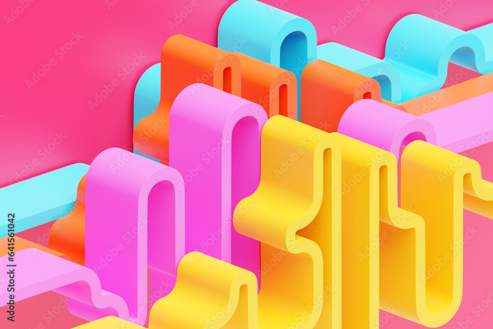 Poster 3d illustration of design colorful abstract wave on a pink background. voice recognition, equalizer,