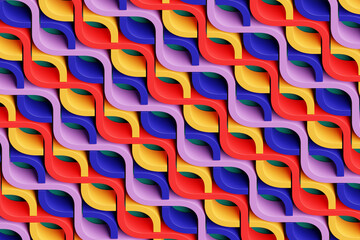 Obraz premium 3d illustration of a stereo strip of different colors. Geometric stripes similar to waves. Abstract colorful glowing crossing lines pattern