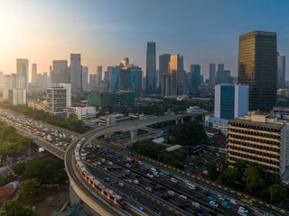First time Light Trail Transit Train (LRT) operate in Jakarta, Indonesia. The LRT is going through...