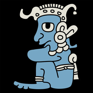 Seated funny man. Native American art from Mayan codex. 