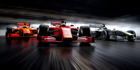 international F1 race track with a F1 race cars racing,  speeding fast motion blur