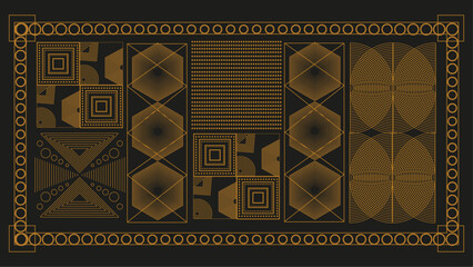 Gold and black modern art deco background with shapes