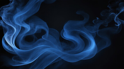 Fototapeta premium Blue smoke waves on black background. Generative AI.