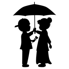 cute little boy and girl silhouette