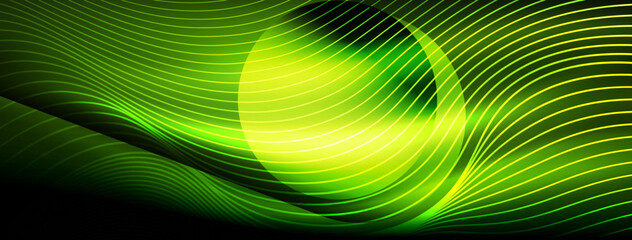 Glowing neon wave abstract background - vibrant, luminescent waves pulsate in a captivating and electrifying display