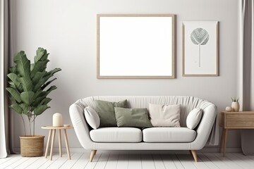 Blank horizontal poster frame mock up in minimal style bath room interior, modern bath room interior background, Generative AI