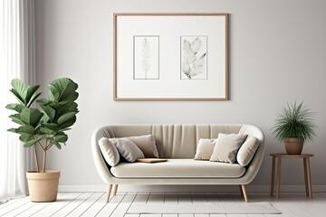 Blank horizontal poster frame mock up in minimal style bath room interior, modern bath room interior background, Generative AI