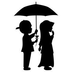 cute little boy and girl silhouette