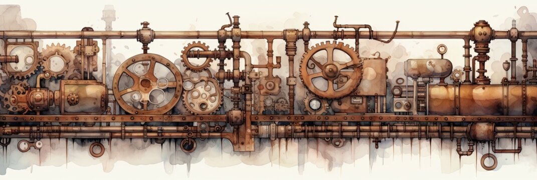 watercolor of steampunk industrial background, generative AI