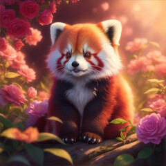 Cartoon Red Panda in dreamy style. Generative AI.