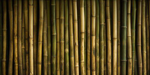 Fototapeta premium Row of an old bamboo trunks as a fence or background