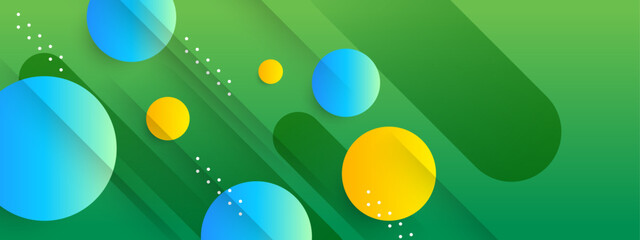 Blue green and yellow modern abstract geometric banner with shapes