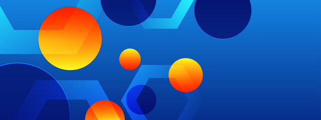 Blue and orange modern abstract geometric banner with shapes