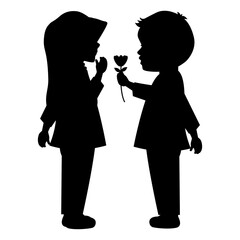 cute little boy and girl silhouette