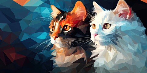 illustration of beautiful cats in polygonal style, generative AI