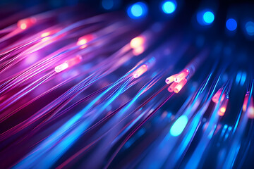 Abstract close up fiber optics cable for background. Holiday concept. Optic communication and technology background. Optical lighting with bokeh lights