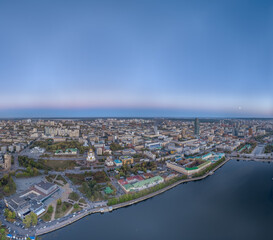 Obraz premium Embankment of the central pond and Plotinka. The historic center of the city of Yekaterinburg, Russia, Aerial View