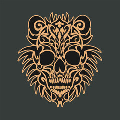 Skeleton skull in black  and white logo illustration