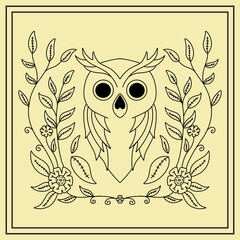 owl with botanical ornamen pattern illustration