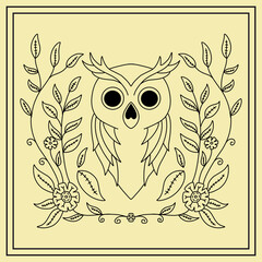 owl with botanical ornamen pattern illustration