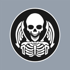 Skeleton skull in black  and white logo illustration