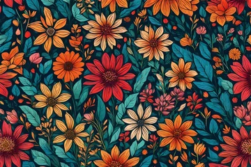 Fotobehang seamless pattern with flowers © Robina