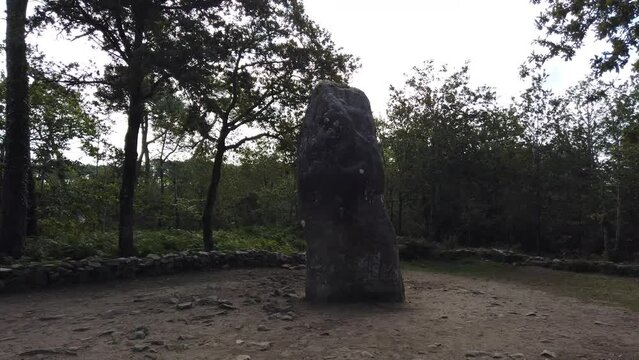 panoramic view from left to right of the G&eacute;ant du Manio menhir at Carnac in Bretagne. Video in 4K.
