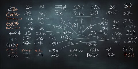 Image of blackboard with math calculation, Generative AI