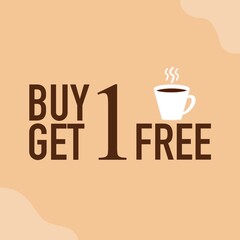 Buy 1 get 1 free. This illustration design is perfect for celebrating International Coffee Day on October. It’s also suitable for cafe promotions, coffee advertisements and coffee discounts.