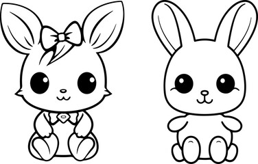 two rabbits in a circle black and white back ground