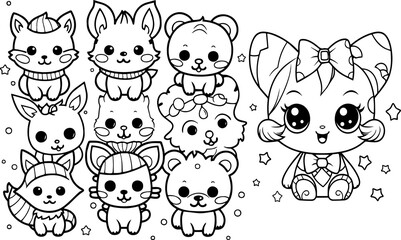 persian cat and animals Black and White Cartoon Illustration of Cute Animal Characters Group Coloring Book