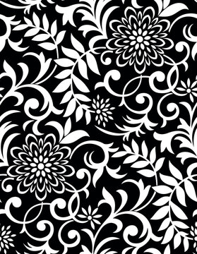 Black and white seamless floral wallpaper design