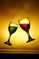 glass of wine toss in the air