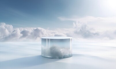 Ice podium, generative ai illustration with place for product advertisement.