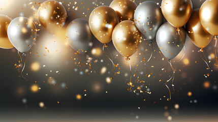 Celebration empty background with golden and white balloons. Vector illustration.