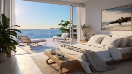 Bedroom with sea view and balcony with ocean view.
