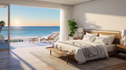 Bedroom with sea view and balcony with ocean view. - Powered by Adobe