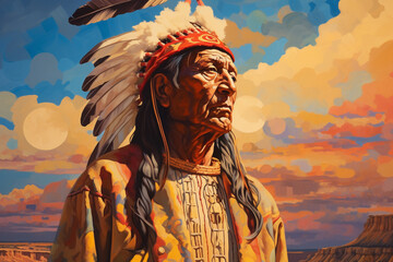 Illustration of a plains indigenous elder. 