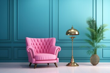 Pink Armchair and Lamp Enriching Classic Art Deco Interior
